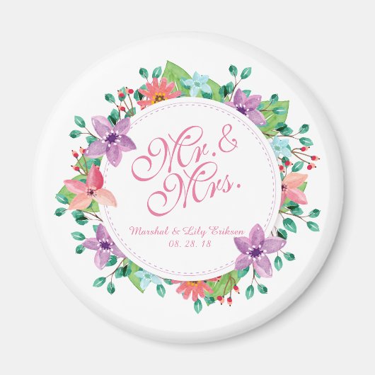 M. & Mme Elegant Floral Mariage | Magnet (Devant)