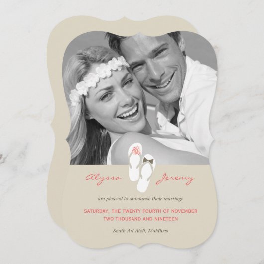 M. & Mme Flip Flops Faire-part de mariage sur la p (Devant / Derrière)