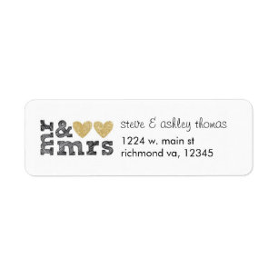 M. & Mme Gold Hearts Étiquettes de adresse