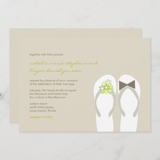 M. & Mme Green Flip Flops Invitation de mariage de (Devant / Derrière)