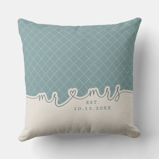 M. Mme Heart Script Coussin Mariage vert Seafoam (Verso)