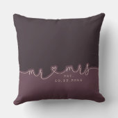 M. Mme Heart Script Muted Purple Mariage Coussin (Verso)