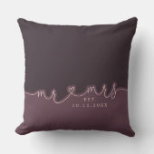 M. Mme Heart Script Muted Purple Mariage Coussin (Recto)