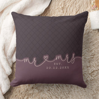 M. Mme Heart Script Muted Purple Mariage Coussin