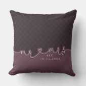 M. Mme Heart Script Muted Purple Mariage Coussin (Recto)