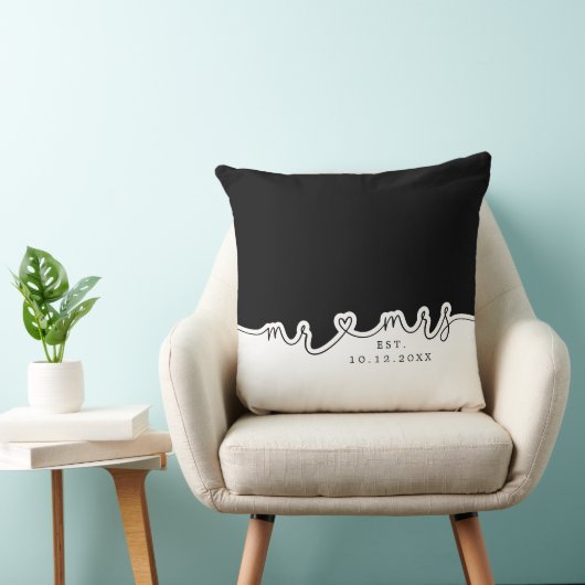 M. Mme Heart Script noir blanc Mariage Coussin (Chaise)