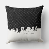 M. Mme Heart Script noir blanc Mariage Coussin (Verso)