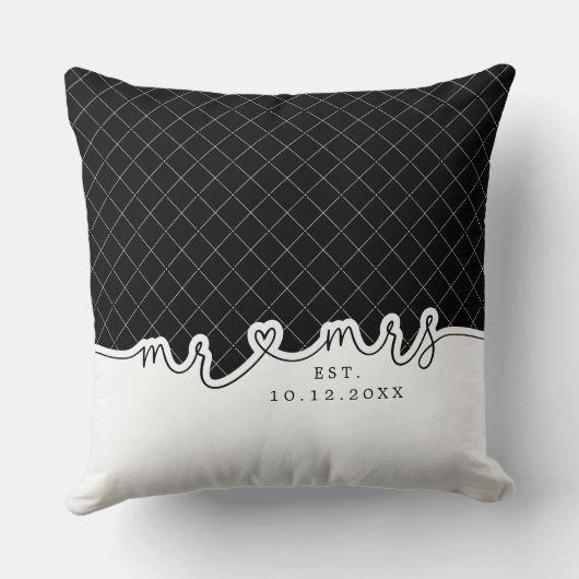 M. Mme Heart Script noir blanc Mariage Coussin (Verso)