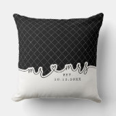 M. Mme Heart Script noir blanc Mariage Coussin (Recto)
