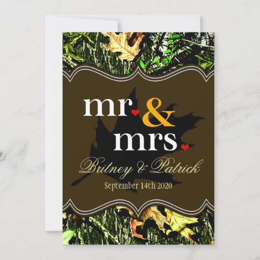 M. & Mme Hunting Camo Invitations Brown au mariage (Devant)