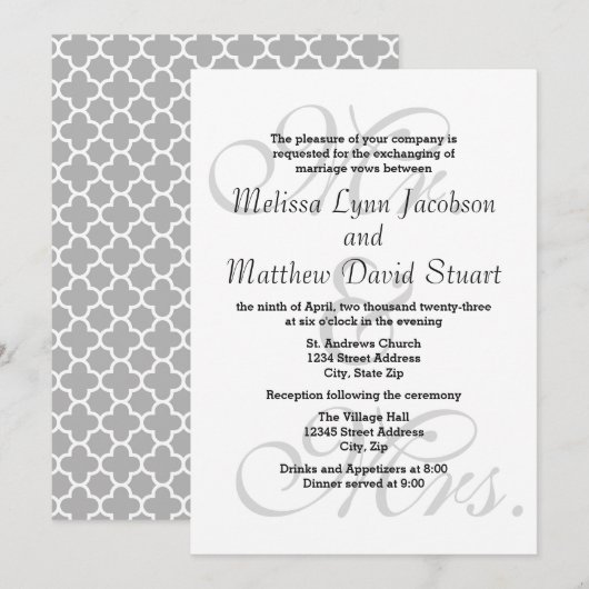 M. & Mme - Invitation Mariage et réception (Devant / Derrière)