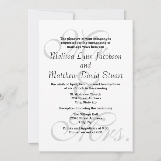 M. & Mme - Invitation Mariage et réception (Devant)