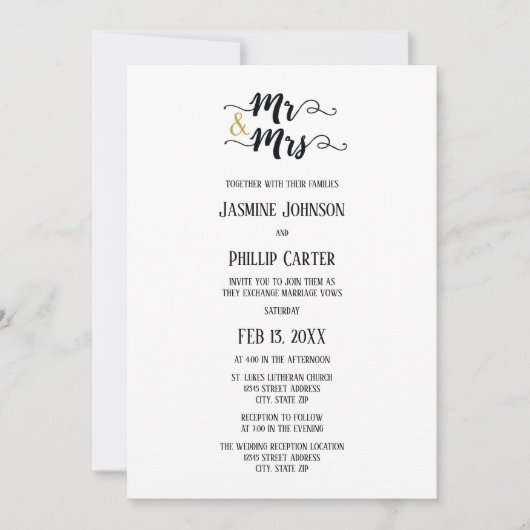 M. & Mme - Invitation Mariage/Réception (Devant)