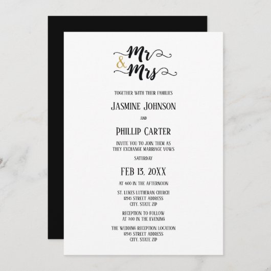 M. & Mme - Invitation Mariage/Réception (Devant / Derrière)