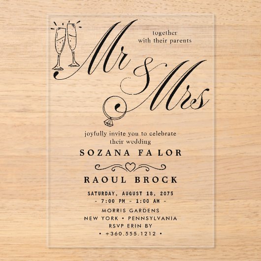 m. & mme Mariage Acrylique Invitations (Recto)
