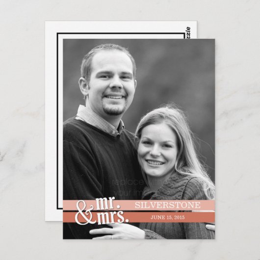 M. & Mme Mariage Carte de remerciements - Peach (Devant / Derrière)