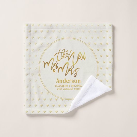 M. & Mme Mariage Serviettes Gold Love Hearts Keeps (Gant de toilette)