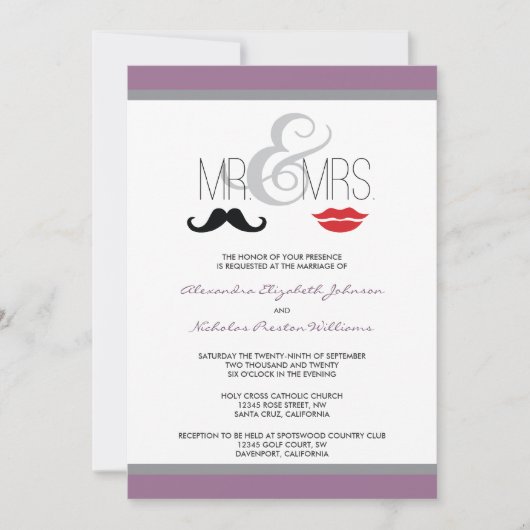 M. & Mme Mustache & Lipstick Faire-part de mariage (Devant)