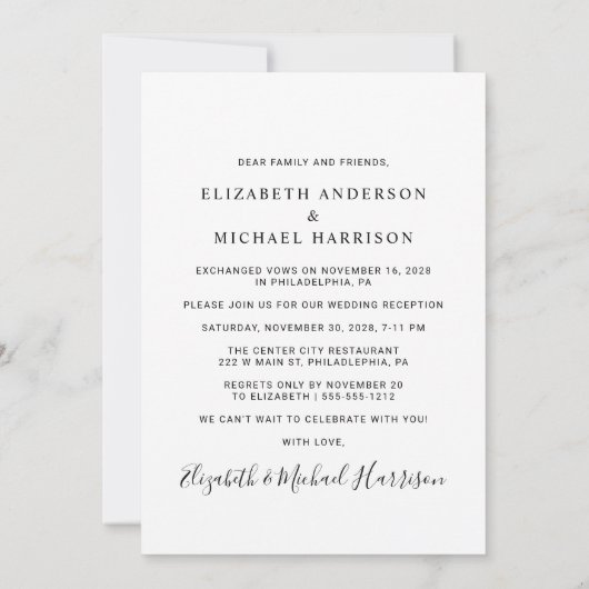 M. Mme Photo Mariage Réception Invitation (Dos)