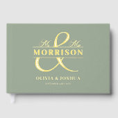 M. Mme. Photo Sage Vert Élégant Mariage Or (Recto)