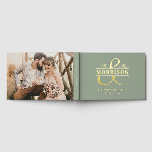 M. Mme. Photo Sage Vert Élégant Mariage Or (Complet)