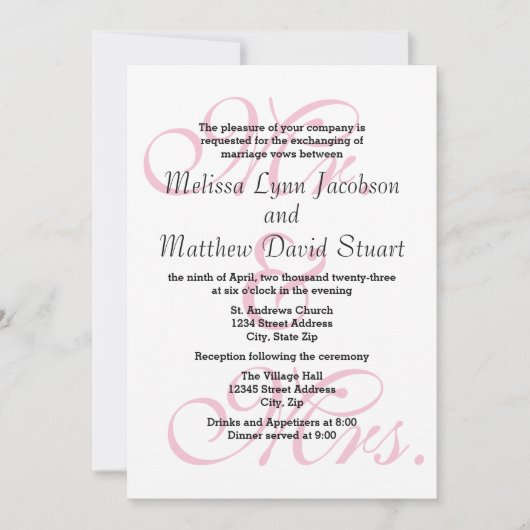 M. & Mme Pink - Invitation de mariage et réception (Devant)