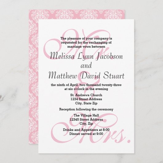 M. & Mme Pink - Invitation de mariage et réception (Devant / Derrière)