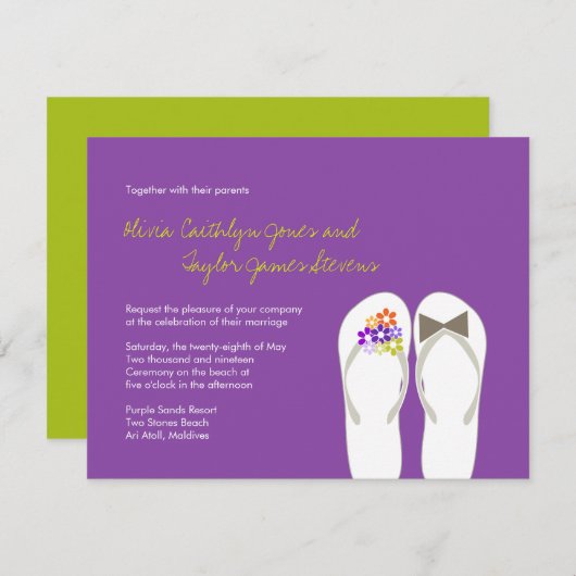 M. & Mme Purple Flip Flops Invitation de mariage d (Devant / Derrière)