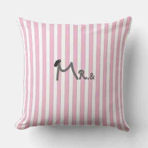 M. & Mme - rayures roses Coussin avec arc rose