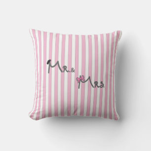 M. & Mme - rayures roses Coussin marié/marié