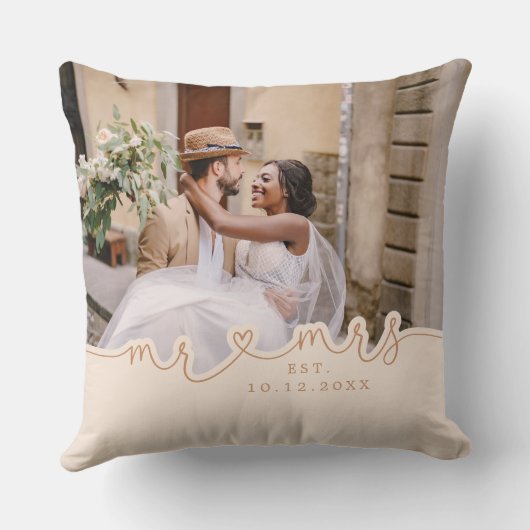M. Mme Script Heart Photo Mariage Coussin (Verso)