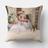 M. Mme Script Heart Photo Mariage Coussin (Recto)