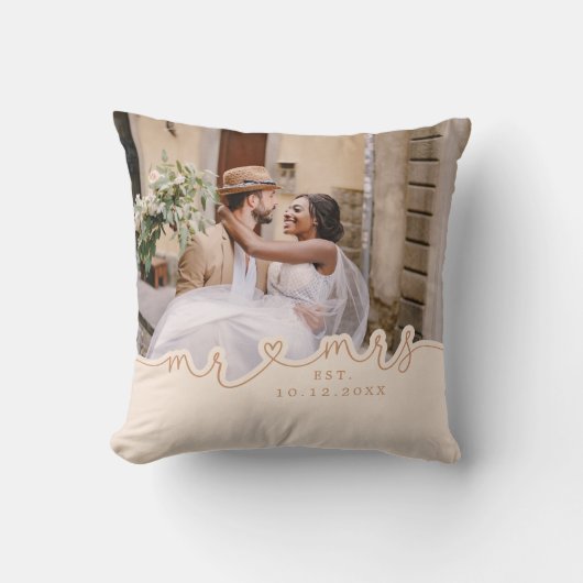M. Mme Script Heart Photo Mariage Coussin (Recto)