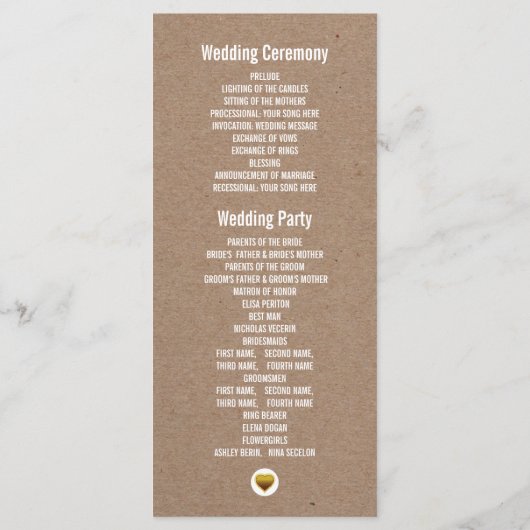 M. & Mme typographie kraft programme de mariage en (Dos)