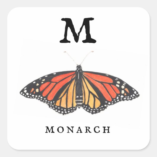 "M"-monarch Vierkante Sticker (Voorkant)