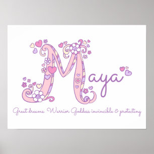 M monogram art Maya filles nom signifiant affiche