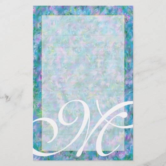 M Monogram "Blue Garden" fijngelijnd Briefpapier (Voorkant)