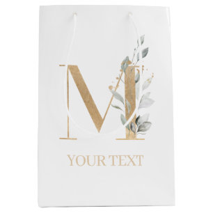 M Monogram Floral Aangepast Middelgrote Gift Bag Medium Cadeauzakje