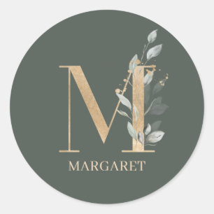 M Monogram Floral Aangepast Ronde Sticker