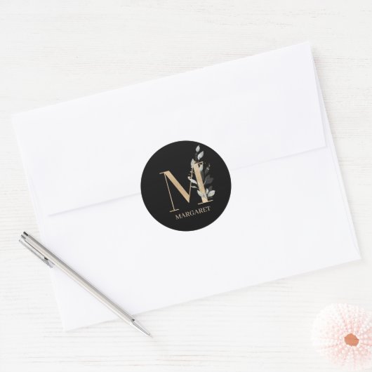 M Monogram Floral Aangepast Ronde Sticker (Envelop)