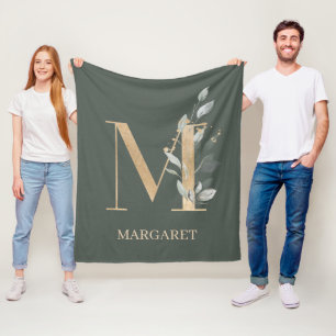 M Monogram Floral - Aangepaste fleece Blanket Deken