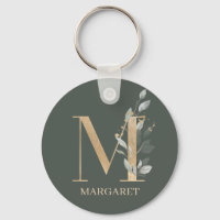 M Monogram Floral Aangepaste Sleutelhanger
