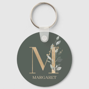 M Monogram Floral Aangepaste Sleutelhanger