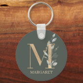 M Monogram Floral Aangepaste Sleutelhanger (Voorkant)