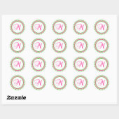 M Monogram (Hot Pink / Green Dot Circle) Ronde Sticker (Vel)