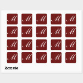 M Monogram Initiaal Wit op Donkerrood, Vierkante Sticker (Vel)