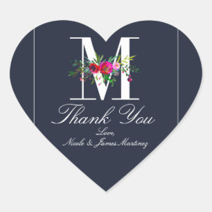 M Monogram Laatste Initiaal Modern Blauw Bloemig H Hart Sticker