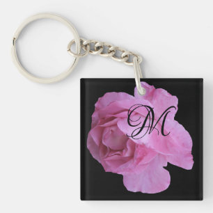  M monogram letter trendy roze roos Sleutelhanger