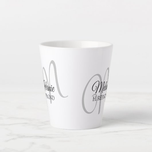 M monogram name & initiaal mooi wit latte mok (Voorkant)
