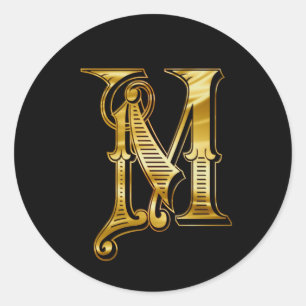 M monogram print goud ronde sticker